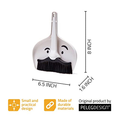 Peleg Design Dustache Small Dustpan and Brush Set, Mini Broom and Dustpan Set, Mustache Design, Small Broom and Dustpan Set, for Home & On-The-Go - color: Black