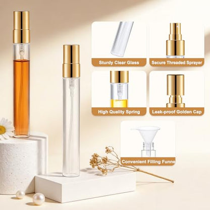 BESNEL Mini Glass Spray Bottle 50pcs 10ml Clear Perfume Spray Bottle Empty | Fine Mist Refillable Mini Perfume Spray Bottle, Perfume Atomizer, Travel Spray Bottle, Small Empty Sample Containers Portable - style: Spray Bottle10ml-50P