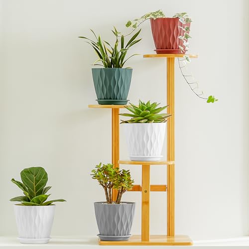 FaithLand 6-Pack 6-Inch Plastic Plant Pots with Saucers | Thickened PP Material, Modern Wave Texture, Enhanced Drainage for Indoor/Outdoor Garden Plants | White Value Set - color: White