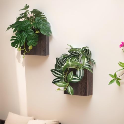 Wood Wall Planter Vase with Artificial Plants Wall Decor, Brown - color: Brown