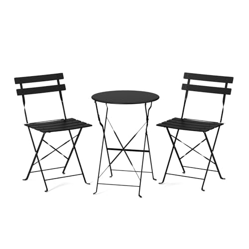 VINGLI Outdoor Folding Bistro Table and Chairs Set of 2, 3-Piece Bistro Set with Premium Steel Frame for Patio, Balcony, Garden, Porch, Yard, Black - color: Black, size: No Cushion