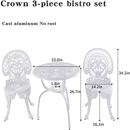 KAILI Patio Bistro Sets 3 Piece cast Aluminum Patio Furniture Outdoor Garden Metal Rust Proof Tables and Chairs White bisrto Set (Crown-White) - style: crown-white
