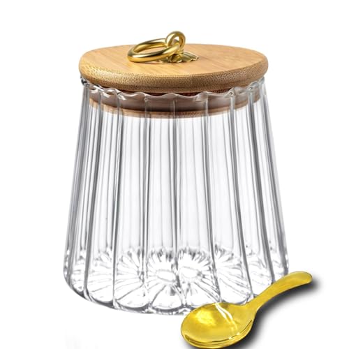 Viovian 22 OZ Glass Storage Jar with Lid and Spoon Clear Coffee Canister Cute Decorative Glass Sugar Container for Food Sugar Tea 650ml - color: Taper 22oz/650ml