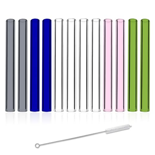 12 Pcs Gtysmox 5 Colors Borosilicate Glass Tubes, 5 Inches 12mm Diameter 2mm Thickness Glass Tubing with 1 Cleaning Brush(Transparent Pink Green Blue Gray) - size: 5 inches