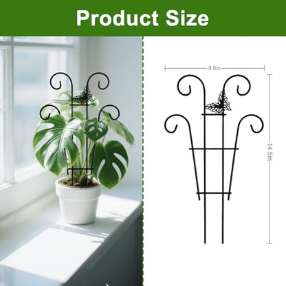 Coomin Indoor Plant Trellis for Potted Plants with Buttrtflies, 14.5in 2p | Metal House Plant Trellis for Climbing Plants, Climber Plant Support for Hoya Pothos Ivy - size: 14.5in(H)/2p butterflies