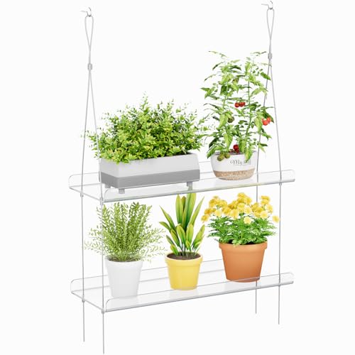 Lifewit 2-Tier Window Plant Shelves, 15" Acrylic Adjustable Hanging Shelf | Versatile Hanger for Small Plants or Display Figurines, Window Sill Extender for Micro Greens, Herb Planters & Seedling Pots - size: 2-Tier