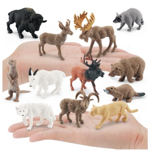 Realistic Jungle Animal Figurines，Forest Animal Toys Figures, Realistic Woodland Creatures Figurines, Plastic Animals Miniature Toys Cake Topper Supplies for Kids Toddlers 12 pcs