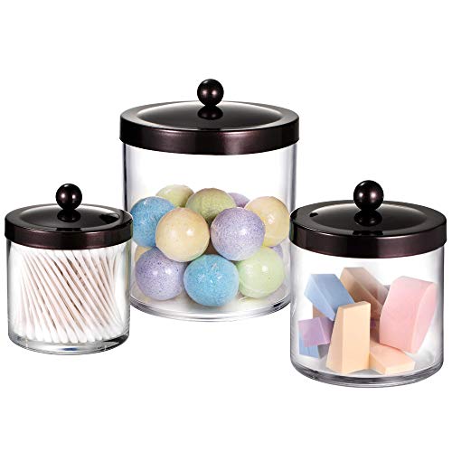 SheeChung 3-Pack Large Plastic Apothecary Jars with Bronze Metal Lids - color: Bronze, size: 50 oz & 25 oz & 15 oz