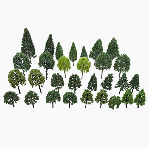 30 pcs 2.4-5.9 inches Mixed Miniature Trees,Model Trees,Mini Trees for Diorama Projects,Landscape Projects,Train Layout,School Projects,HO Layout, Miniature Houses,Fairy Garden (No Base)