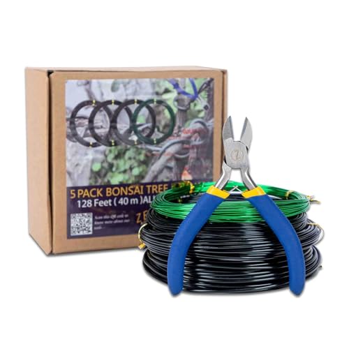 Bonsai Training Wire Set of 4, Total 128 Feet (32 Feet Each Size) | 3 Size - 1.0MM, 1.5MM, 2.0MM, Corrosion and Rust Resistant (with Bonsai Wire Cutter) - color: 32 Ft × (Green+Black) (With Bonsai Wire Cutter)