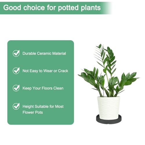 M METERXITY Ceramic Plant Saucer, 6.3 Inch Plant Water Catcher Tray, Plant Pot Saucers for Indoor/Outdoor Plants/Flower Drainage Drip Water Tray [Round Black] - color: Black
