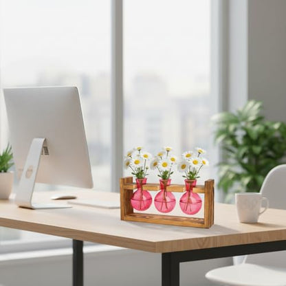 XXXFLOWER Plant Terrarium Jar Propagation Station Stand 3 Pink Bulb Vases - color: Pink
