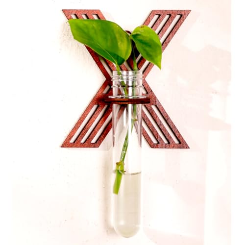 Wood Letter Wall Propagation Station Lightweight Decorative Plant Holder for Small Cuttings, Letter X Removable Adhesive Wall Decor for Bedroom, Nursery, Office