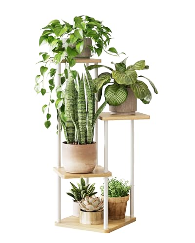 GENTINGBRO Small Plant Stand Indoor Modern Plant Shelf | 4 Tier Flower Stand Wood Metal Plant Holder for Living Room Bedroom Balcony Patio White - color: White Oak, size: 4 Tier