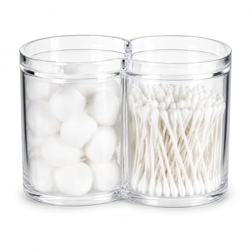 ForPro Clear Acrylic 2-Compartment Apothecary Jar with Lid, Shatterproof Qtip Holder & Cotton Ball Organizer, 28 Oz + 20 Oz Bathroom Vanity Canister for Kitchen, Office Decor, 6.25" x 3.7" x 4.6