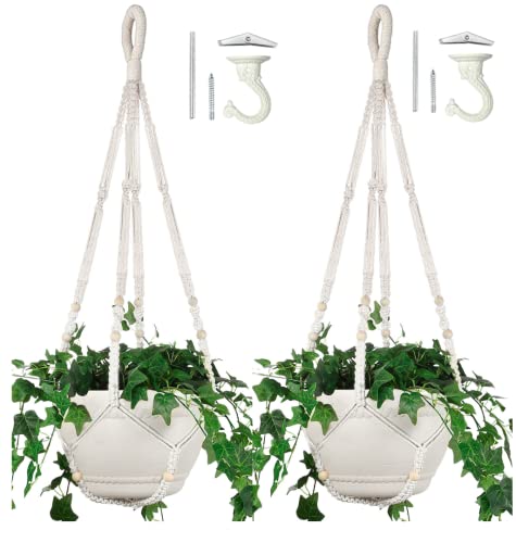2 Pack Macrame Plant Hanger Large for 12 inch Pot, Large Plant Hanger - color: White