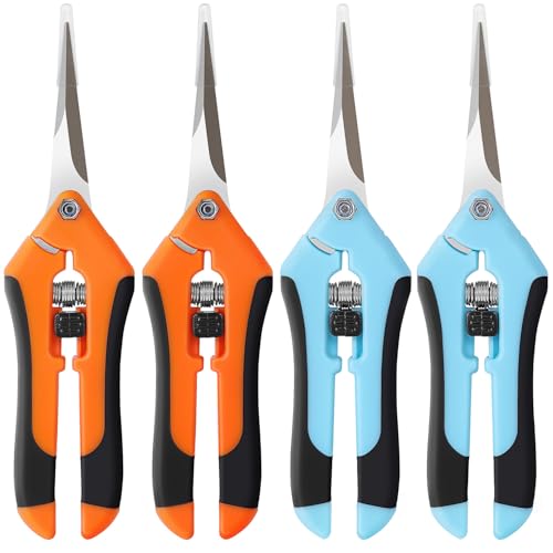 4 Pack Pruning Shears 6.5 Inch Stainless Steel Garden Scissors | with Sharp Precision Blades, Comfortable Ergonomic Hand Snips for Deadheading, Flowers, Trimming Herbs, Shaping Small Plants - color: Orange Blue