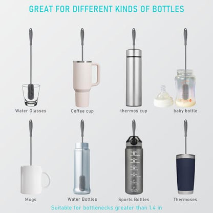 15.7" Silicone Bottle Brush, ddLUCK Water Bottle Cleaner Brush for Stanley, Hydroflasks, Glass, Thermos Sports Bottle, Vase and Glassware, Bottle Brush Cleaner for Small Narrow Neck Containers (Gray) - color: Long Grey