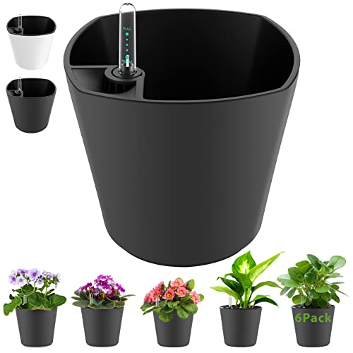Self Watering Planters for Indoor Outdoor Plants 7 inch Flower Pot with Water Level Indicator Grey 6 Pack African Violet Self Watering Pots for All Orchid agave etc. House Plant Plastic Planter - color: Grey 7 Inch Self Watering Planter Pack of 6
