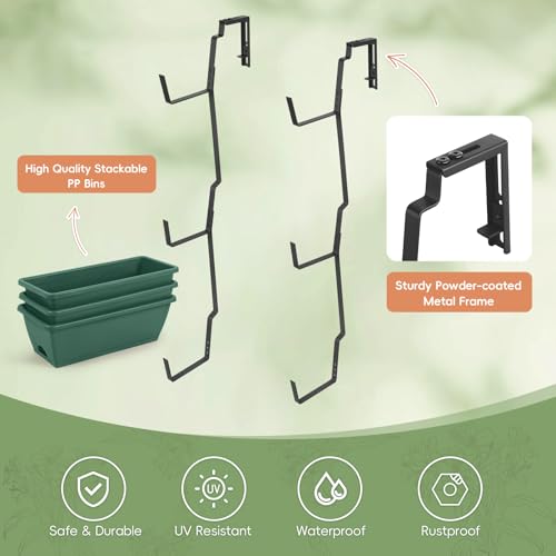 OYEAL Window Boxes Planters Deck Railing Planter Boxes - color: Rustic Green