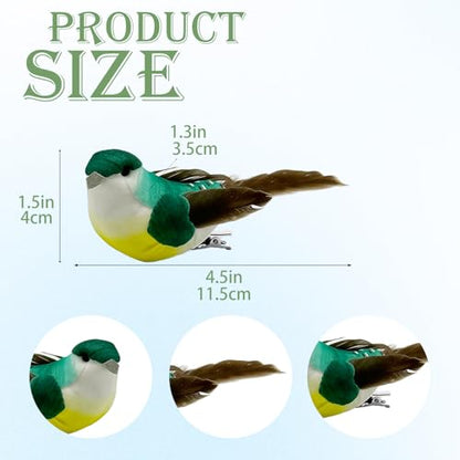 12pcs Artificial Birds Clip on Birds for Crafts Decorative Christmas Tree Ornaments Yard Patio Wreath Designs Flower Floral Arrangements Garden Home Decor (Clip Birds)
