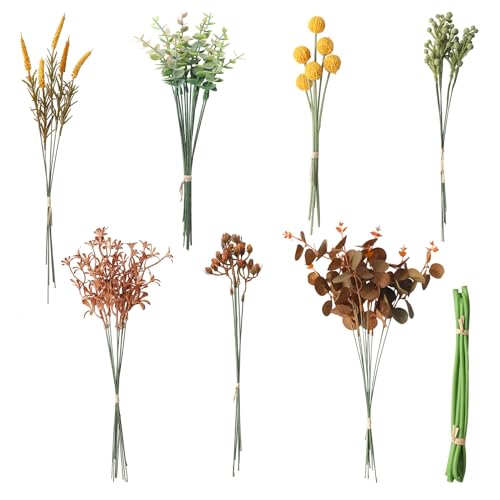 Floroom Artificial Greenery Stems Box Set, 62pcs with 7 Kinds of Faux Greenery Flowers Picks for DIY Bridal Bouquets Wedding Floral Arrangement Table Centerpieces, Terracotta & Amber - color: Terracotta & Amber