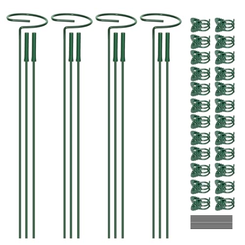 4.5mm Adjustable 12or24in Plant Stakes 4 Sets, Garden Supports with Clips