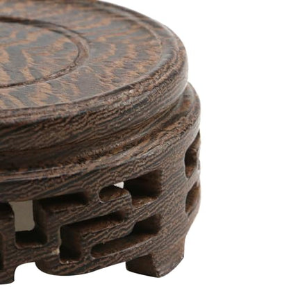 Wooden Display Stand Base 3.15" Circular Wood Carved Pedestal Oriental Style Home Decoration for Vase, Flower Pots, Teapot, Table Lamp, Fishbowl - style: Circular