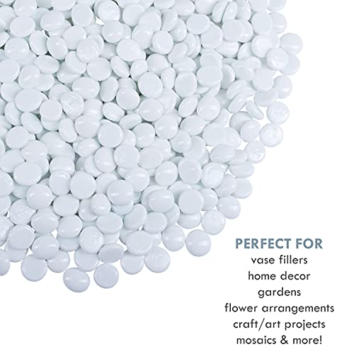 Flat Glass Marbles Vase Filler Beads 1lb, 100 White Stones - color: White, size: 1 LB