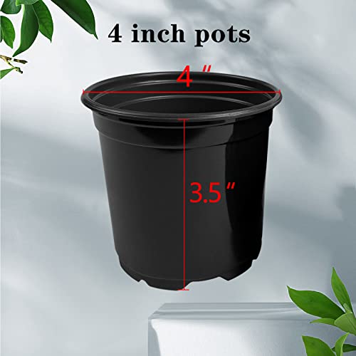 RAOOKIF 100 Pack Nursery Pots, 4 5 6 Inch Nursery Pot for Plants, Plastic Plant Pots with Drainage Holes, Garden Flower Pots for Transplanting, Succulents, Cuttings, Seedlings(4inch,100pcs) - size: 4 Inch
