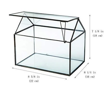 House Shape Close Glass Geometric Terrarium Tabletop Succulent Plant House Garden Planter Moss Fern Swing Lid, Flower Pot for Plants Succulent, Air Plant (Black)