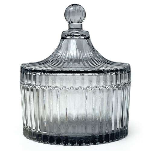 Colorful Glass Jar With Lid,Multi-Purpose Storage Container for Candy,Cookies,Candle,Jewelry Box | Empty Bathroom Vanity Office Organizer,Home Decor(Gray) - color: Yurt-gray