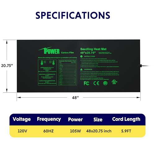 iPower 48" x 20.75" Seeding Heat Mat 2 Pack, Durable Waterproof Warm Hydroponic Plant Germination Starting Pad - size: 48" x 20.75", style: 2 Pack