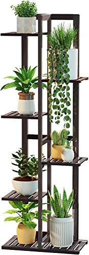 DolceLuna Plant Stand Indoor 6 Tier, Bamboo Plant Shelf Corner Flower Rack | Elegant 46 Inch Tall for Multiple Plants, Holds 7 Pots, Flower Organizer, Space-Saving for Corner, Living Room, Garden, Patio - color: Espresso