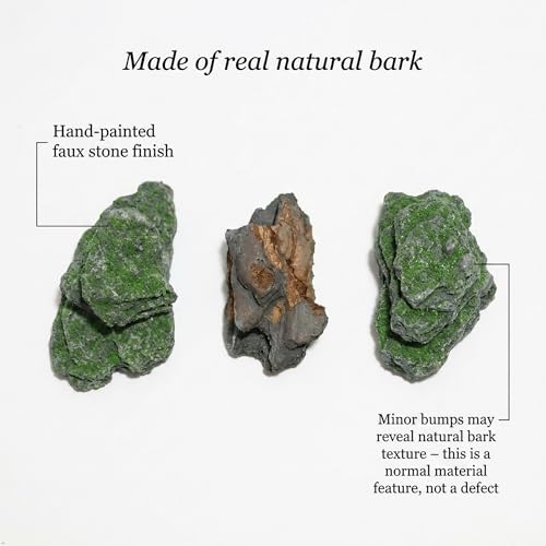 Miniature Moss Stones for Terrarium - Tree Bark Diorama Rocks for Miniature Terrain Display - Lightweight Reptile Habitat Decor - NOT for Aquarium Underwater Use - 24 Pcs Moss-Covered (1-2 inch) - style: 24P Moss Slate Rocks (Wooden)