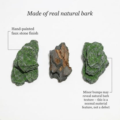Miniature Moss Stones for Terrarium - Tree Bark Diorama Rocks for Miniature Terrain Display - Lightweight Reptile Habitat Decor - NOT for Aquarium Underwater Use - 24 Pcs Moss-Covered (1-2 inch) - style: 24P Moss Slate Rocks (Wooden)