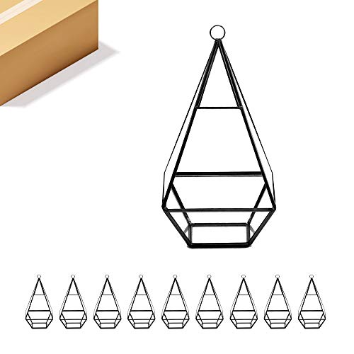 WGV Hanging Geometric Planter Terrarium Bulk Width 5" Height 9.5" Clear Glass Black Frame DIY Succulent air Plant Miniature Fairy Garden Windowsill Decor Raised Tall Pyramid 9 Pieces - color: Black (1 Case), size: Narrow Geo-Pylon
