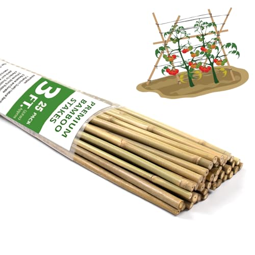 Bamboo Stakes,3FT Natural Bamboo Garden Stakes,BOVITRO 25Pcs Plant Stakes | Bamboo Sticks for Plant, Tomato, Plant Stakes for Indoor Outdoor Plants, Beans, Vegetable and Climbing Plants - size: 3Ft, Pack of 25