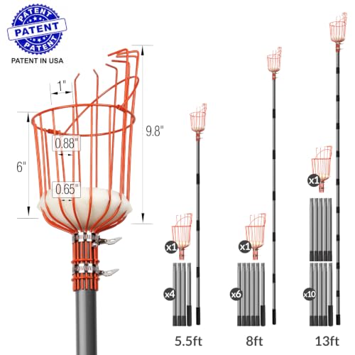 Walensee 8FT Fruit Picker Pole Tool with Large Basket, 35-95 Inch Adjustable Mango Picker, Durable Cherry Picker for Tree, Fruit Catcher for Avocado Pear Lemon Orange Apple - size: 8FT