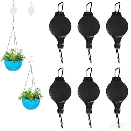 6PCS Retractable Hanging Plant Pulley Hook - Adjustable for Flower Baskets, Plant Pots, Bird Feeders（6PCS Black） - color: 6pcs-black