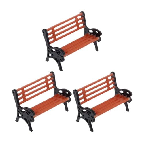 3Pcs Miniature Park Bench Set 1:24 Scale Brown Garden Seats with Realistic Detailing, Tiny Park Benches for Dollhouse and Fairy Garden Accessories, Train Platform and Miniature Landscape