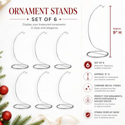 Silver Ornament Display Stands Set of 6, 9 Inch Chrome Metal Hanging Stands for Christmas Ornaments, Jewelry, Terrariums, Glass Globes, Air Plants, Crafts, Collectibles and Decorative Tabletop Displays - size: 6 Pack