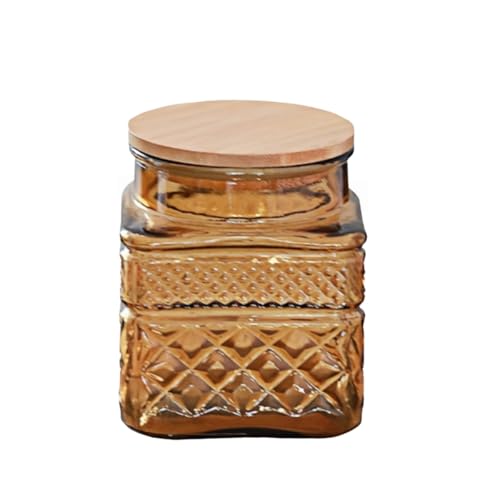 ANSQU Square Glass Jar with Lid, 37 Fl oz Airtight Coffee Canister - color: Yellow-Square, size: 37 Ounces