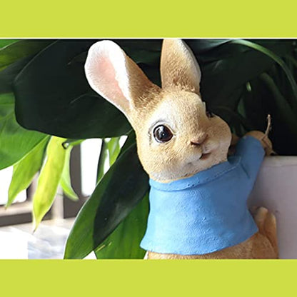 Resin Rabbit Garden Statue Flowerpot Landscaping Tree-Hugger Fairy Plant Pot&Vase Hugger Mini Decorative Climber Clingers (Blue) - color: Blue