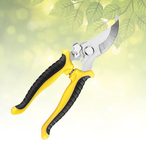 Curved Blade Pruning Shears for Garden Plants and Flowers - Stainless Steel Blades - Black and Yellow - color: Yellow, size: 1pc