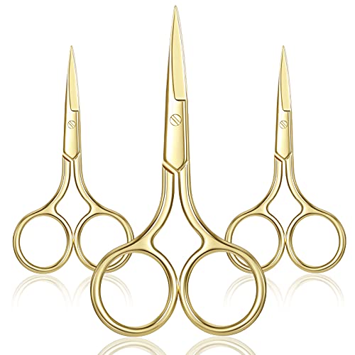 Mudder 3 Pack Small Eyebrow Nose Scissor Stainless Steel Scissor, Gold | Pointed Shears Grooming Scissors for Men Wowen Mustache Beard Eyebrow Nose Hair Trimming, Mini Beauty Stainless Steel Tools - color: Gold