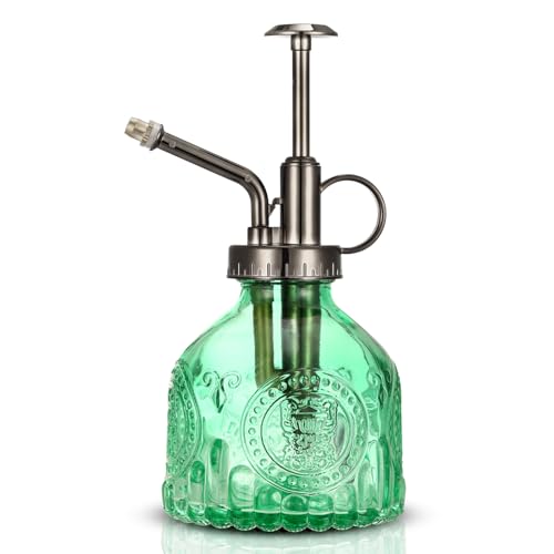 Glass Plant Mister Spray Bottle, Vintage Plant Spritzer Watering Can, Succulent Watering Bottle with Top Pump, Small Plant Sprayer Mister for Indoor Outdoor Houseplant - Green - color: Green