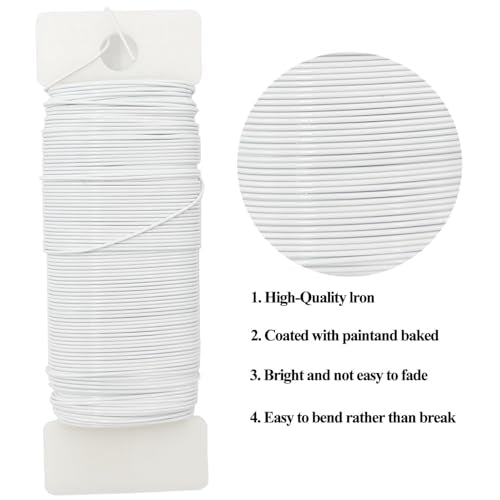 22 Gauge White Metal Floral Wire, 38 Yards/35 Meters,for Christmas Wreaths,Tree Decoration,Flower Arrangement,Craft Wire,Flower Wire,Garden Wires,Flowers Bouquet Accessories,Jewelry Wires DIY - size: 22Gauge-White-1P/38Yards