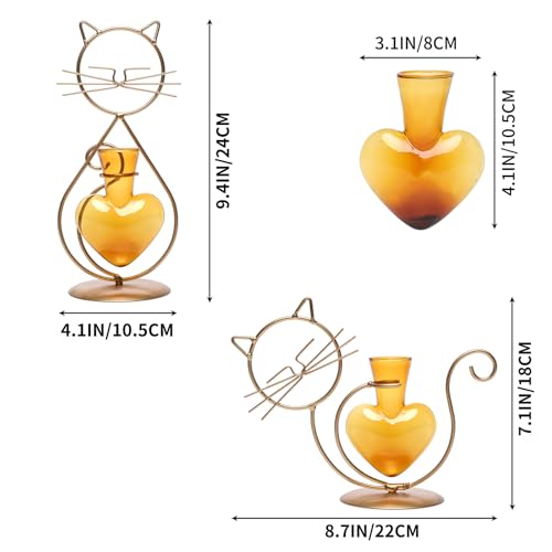 Plant Terrarium Propagation Station Gifts for Women Cat Lover - color: Gold Amber