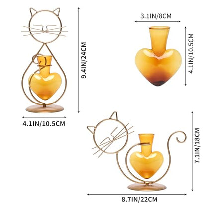 Plant Terrarium Propagation Station Gifts for Women Cat Lover - color: Gold Amber